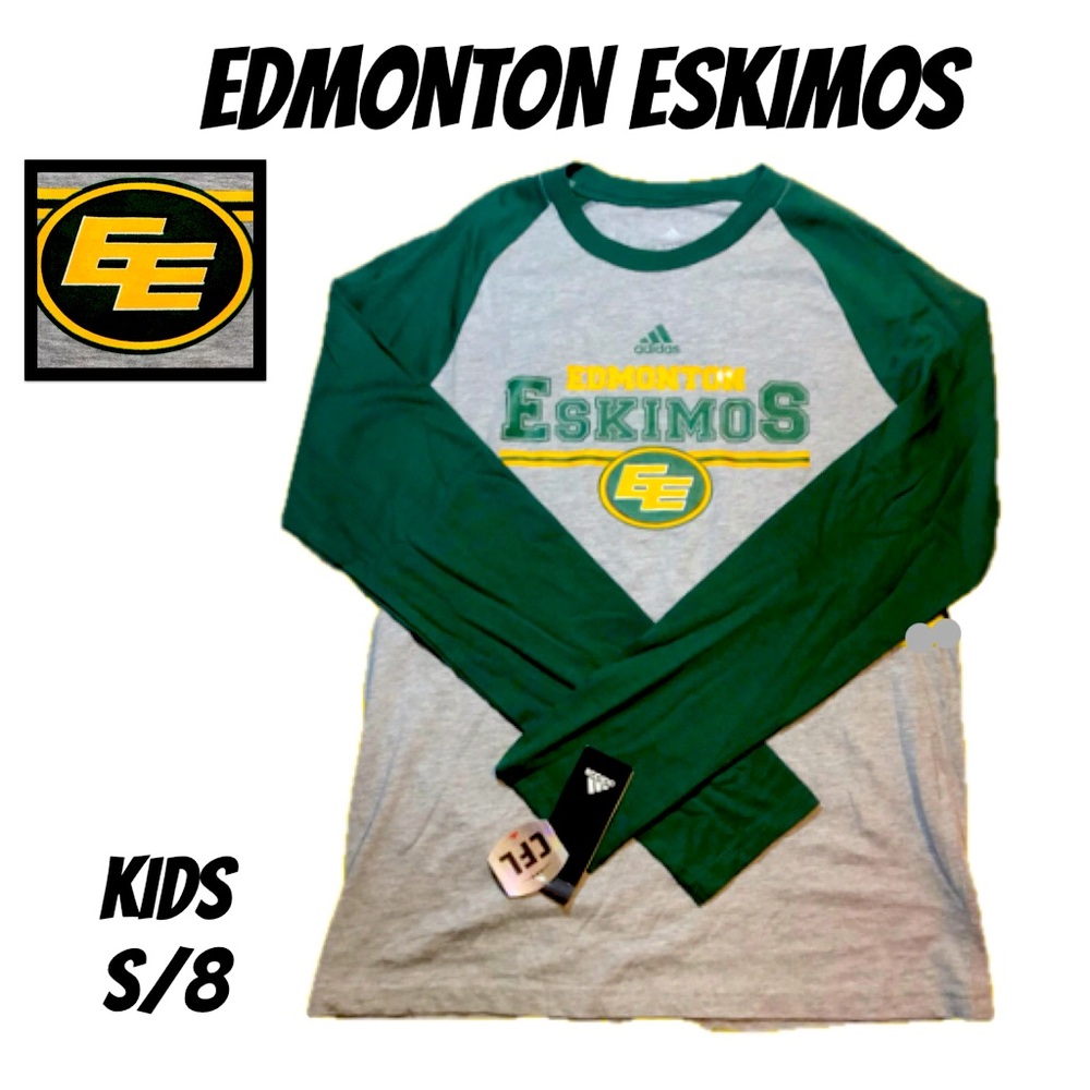 NWT ADIDAS EDMONTON ESKIMOS CFL FOOTBALL BASEBALL STYLE T-SHIRT SIZE S 8